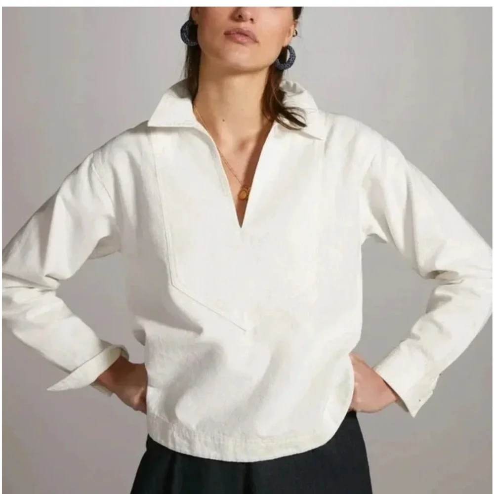 NWOT Anthropologie Pilcro White Linen Oxford Blouse- L - Picture 1 of 14